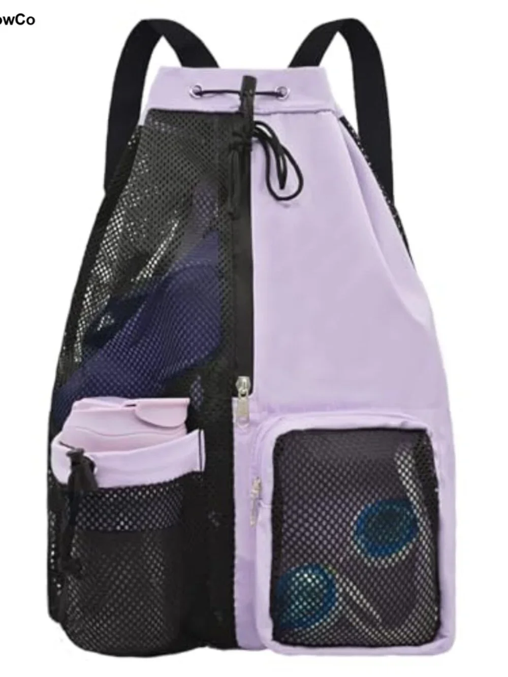 Mesh Drawstring Backpack Wet Pocket Nylon Polyester Swim Gym Beach Bag